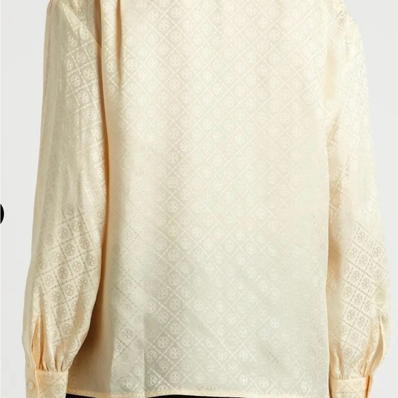 Tory Burch French-cream Tie Neck silk blouse; Jacquard logo; NWT - Picture 5 of 11